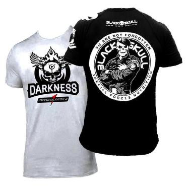 Imagem de Kit 2x Camiseta  Preta Black Skull + Camisa Branca Darkness Roupa Blusa Esportiva de Treino-Unissex