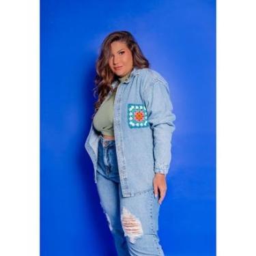 Imagem de Camisa Plus Size Jeans Bordada-Feminino