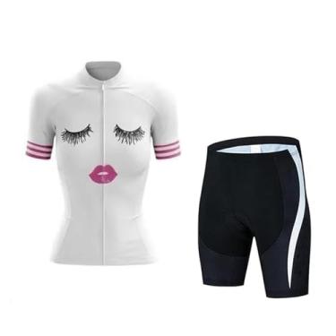 Imagem de DBHDG Conjunto feminino de jérsei de ciclismo para mountain bike, camisa feminina de manga curta e babador curto com enchimento 9D, Tipo 6, P