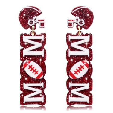 Imagem de Brincos de dia de jogo para mulheres, acessórios de futebol americano, capacete de futebol, brincos com pingente de gota, acessórios de festa, Zinco, Sem pedra preciosa