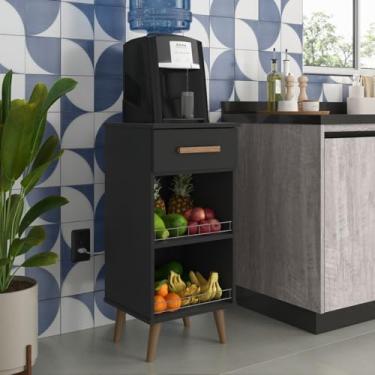 Imagem de Balcão Fruteira Suporte Bebedouro Água Galão Pés Palitos Prateleiras e Gaveta Cozinha - (Preto)