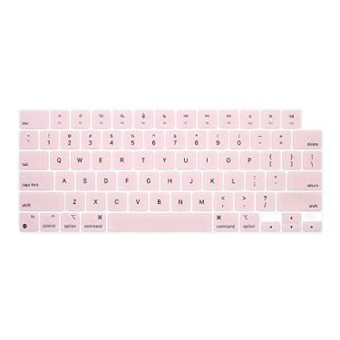 Imagem de HRH Capa de teclado de silicone para MacBook 2021 Pro 35.6 cm M1 Pro/Max Chip A2442 e 2021 Pro 16 polegadas M1 Pro/Max Chip A2485 capa protetora para teclado rosa claro