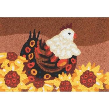 Imagem de Jellybean Plucky Chicken in Sunflowers Accent Tapete lavável 50,8 cm x 76,2 cm Capacho