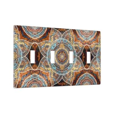 Imagem de Boêmio colorido vintage floral mandala flor quádruplo interruptor de luz decorativa 4 gangues placa de parede placa elétrica para cozinha banheiro quarto decoração de casa