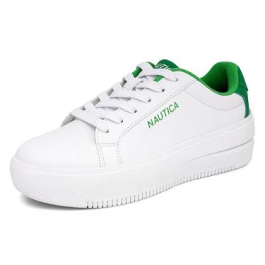 Imagem de Nautica Tênis feminino moderno com cadarço – Tênis casual de caminhada e tênis de cano baixo com plataforma ou salto regular, Branco verde - Sendera, 38