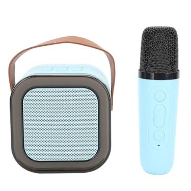 Imagem de Máquina de karaokê, Máquinas Portáteis de karaokê Mini Alto-falanteMultifuncional Com Cabo de Carregamento USB Microfones Sem Fio Azuis para Crianças e Adultos Leitores de Música
