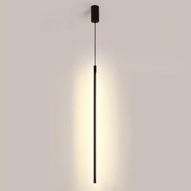 Imagem de Luz pendente linear preta de tubo longo lâmpada suspensa de cabeceira do quarto luminária de lustre de linha minimalista luzes de teto para sala de estar escritório café bar decoração, modo