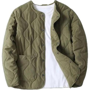 Imagem de Outono inverno o-pescoço acolchoado jaqueta masculina versátil verde do exército retro engrossado casaco masculino techwear botão acima jaqueta de tamanho grande, verde, 3xl