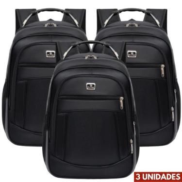 Imagem de Kit 3 Mochilas Bolsa Mala Resistente Notebook Multifuncional Trabalho 