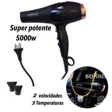 Imagem de Secador De Cabelo Profissional Borren 5000W 3 Veloc Íon Negativo 110V,