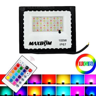 Imagem de Refletor Holofote RGB 100W LED SMD 16 Opções De Cores Com Controle Rem