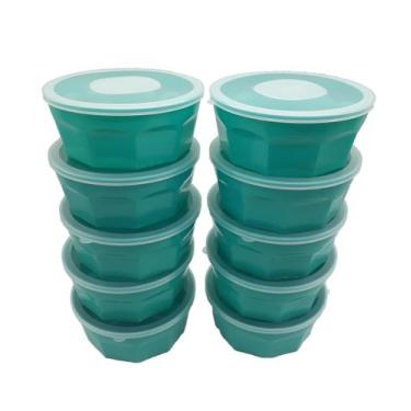 Imagem de 10 Potes Oitavados Com Tampa Marmita Sobremesa 700 Ml Verde - Dehaus