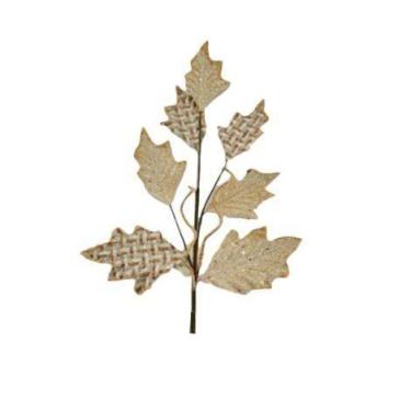 Imagem de Galho Folhas Decorativo Champagne com Brilho 70cm - Tok da Casa
