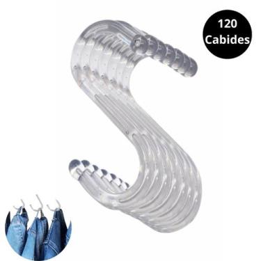 Imagem de Kit 120 Cabides Gancho Acrílico Em S Calça Jeans Arara Multiuso Guarda