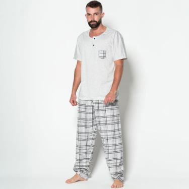 Imagem de Pijama Masculino Blusa Manga Curta Calça Longa Estampada - WLS Modas, 