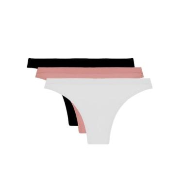 Imagem de Kit com 3 calcinhas tanga trifil 4403, M, Branco, Preto
