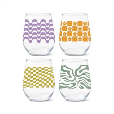 Imagem de TOSSWARE RESERVE 473 ml vinho sem haste série de arte retrô, conjunto com 4, qualidade premium, seguro para lava-louças Tritan e resistente ao calor inquebrável plástico impresso