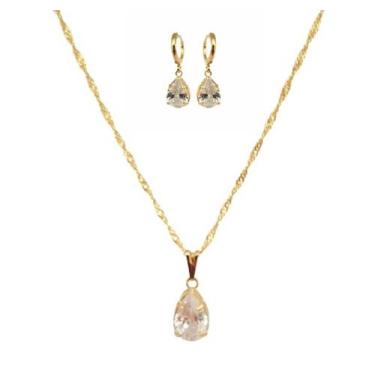 Imagem de Conjunto Colar Brinco Pedra Cristal Zirconia Folheado Ouro - MIXFOLHEA