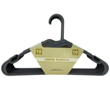 Imagem de Kit 10pcs cabide plastico c/porta gravata - Niazitex, Cinza