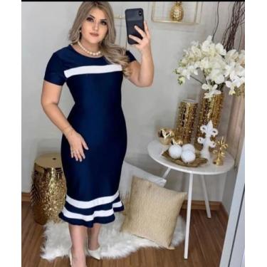 Imagem de Vestido Midi Babadinho Moda Evangélica Feminina - MISS FLOWER, Azul ma