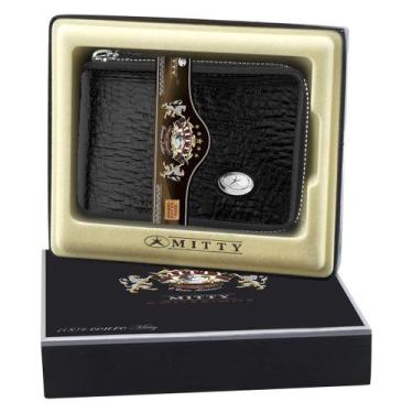 Imagem de Carteira Media Masculina c/ Ziper Mitty Couro Nobre Legítimo, Preto