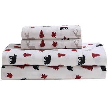Imagem de Beatrice Home Fashions Jogo de cama queen de microfibra aconchegante de 4 peças com bolsos profundos rústico patchwork xadrez cervo, vermelho/preto