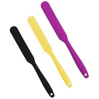Imagem de SAVITA 3 peças, 2 tamanhos, espátulas de silicone antiaderentes, reutilizáveis, para misturar líquido, pó, cera, tinta, artesanato, casa e salão de beleza (roxo, preto, amarelo)