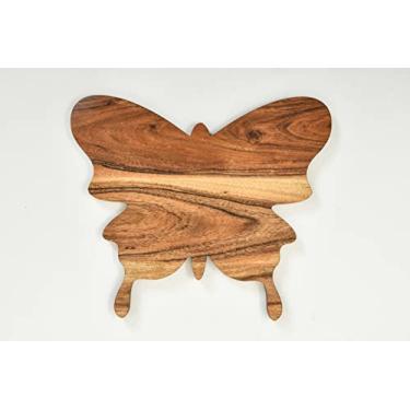 Imagem de Affinity Decor Bandeja de corte de cozinha de acácia orgânica suporte de vinho com alças para queijo e legumes em bloco de açougueiro frutas e salada (tábua de borboleta 28 cm C x 33 cm L)