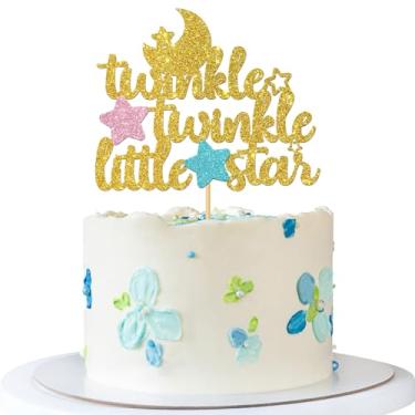 Imagem de RoadSea Twinkle Twinkle Little Star Cake Topper - Star Moon Baby Shower Party Cake Supplies - Girl Boy Baby 1st Birthday Party Decorations - Gold Glitter