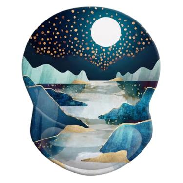 Imagem de Mouse pad ergonômico com suporte de pulso, almofada de descanso de pulso confortável para alívio da dor com base de poliuretano antiderrapante para jogos, casa, escritório e viagens (montanhas)