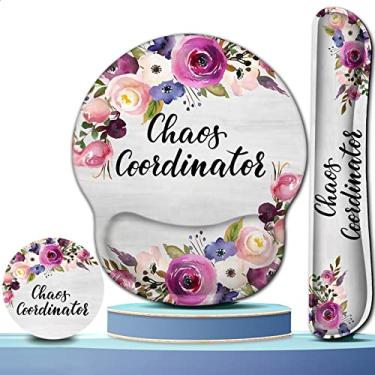 Imagem de Mouse pad ergonômico com gel de suporte de pulso, para laptop teclado de computador com fio mousepad para escritório e casa, teclado de espuma de memória longa descanso de pulso, coordenador de caos aquarela flor mouse branco