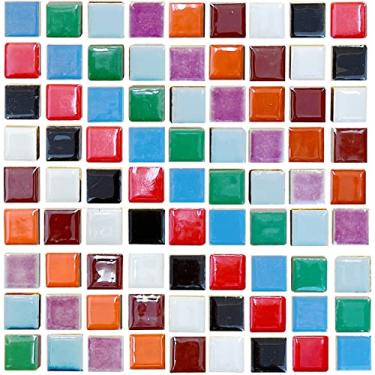 Imagem de 50 peças de mosaico de cores mistas para artesanato azulejos de cerâmica de 2,54 cm cores sortidas mosaico de cerâmica quadrado suprimentos de projeto para moldura de foto mosaico pedras de piso banho antigo decoração de móveis de piscina