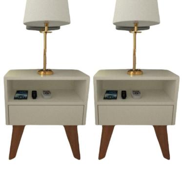 Imagem de Kit 2 Mesas De Cabeceira Com Gaveta 40 Cm Mdf Branco Com Pés