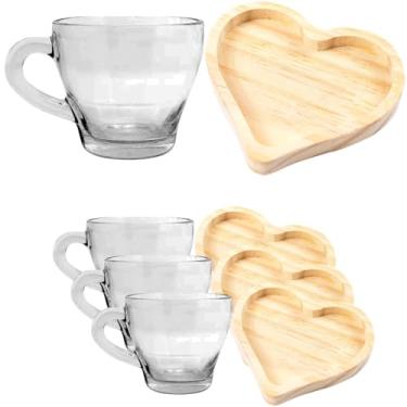 Imagem de Xícaras para Café Com Pires Madeira Coração 8pç Vidro 90ml