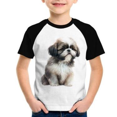 Imagem de Camiseta Raglan Infantil Cachorro Shih Tzu Filhote - Foca na Moda, Bra