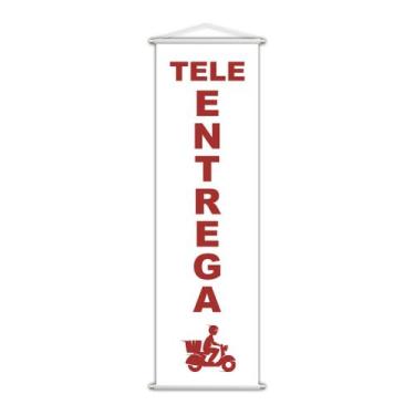 Imagem de Banner Tele Entrega Delivery Serviço Lona Branco 100x30cm - PlimShop