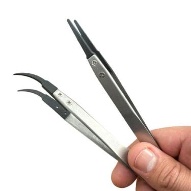Imagem de Kit 2 Pinças Precisão Retrabalho Placa Componente Eletrônico - ZIMPOR