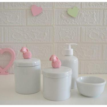 Imagem de Kit Higiene Porcelana Bebê Bandeja Banho Quarto K016 Ovelha - Ciranda 