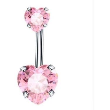 Imagem de Piercing De Umbigo Prata 2 Coração Aço Cirúrgico Zircônia - De Castro 