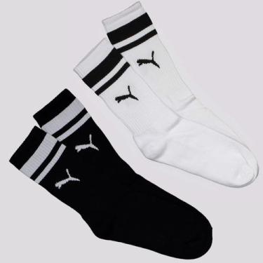 Imagem de Kit de Meia Puma 2 Pares Cano Longo Heritage Feminina Branca e Preta, 