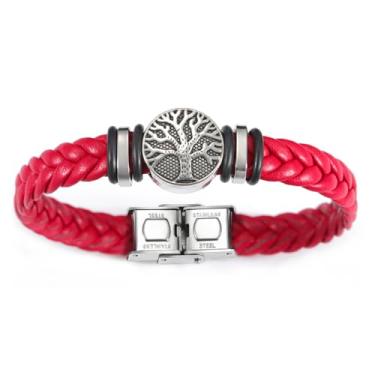 Imagem de Dreamtimes Pulseira masculina Yggdrasil World Tree of Life Pulseira de couro trançada religiosa masculina pulseira de liga viking para mulheres e homens, joias do Dia dos Pais, Medium, ligas, Sem