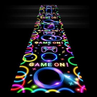 Imagem de Haull 118 x 99 polegadas neon iluminada pista de dança que brilha no escuro corredor UV reativo luz negra piso corredor decoração de parede para decoração de festa de aniversário de 80 anos 90 neon