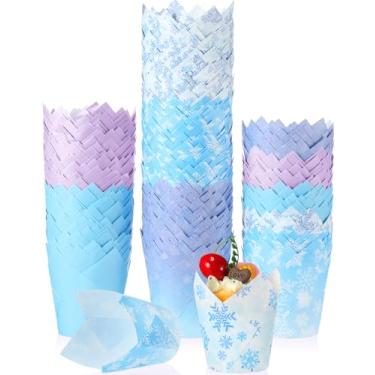 Imagem de Havawish 500 peças de forros de cupcake de tulipa de Natal, forros de bolo de queque em tamanho padrão, envoltórios de cupcake à prova de gordura de Natal, suportes de forro de muffin para copos de
