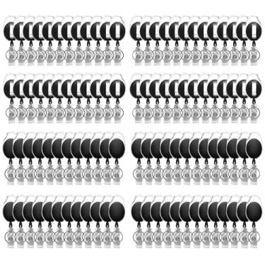 Imagem de Vetoo Pacote com 100 carretel retrátil para crachá preto com bobina de mola de aço inoxidável, clipe mosquetão de corda de nylon e chaveiro, adequado para escola, enfermeiras e escritório