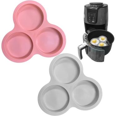 Imagem de 2 peças de frigideira a ar reutilizável, frigideira a ar com 3 cavidades, frigideira a ar antiaderente, molde de ovo para assar pão de hambúrguer, fritadeira a ar