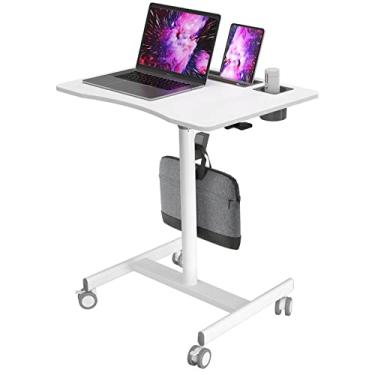 Imagem de Joy Seeker Mobile Laptop Standing Desk, 71,12 cm Pneumático Sit to Stand Table Height Carrinho de rolamento ajustável com rodas bloqueáveis para home Office Computer Projector Workstation, Branco