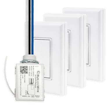 Imagem de RunLessWire Kit de interruptor de luz sem fio sem bateria com controle remoto de alcance RF de 45,7 m, alimentado por Kinetic Energy, instalação DIY para corredores e escadas 4 vias: 1 receptor liga