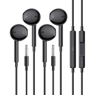 Imagem de Fones de ouvido com fio, pacote com 2 fones de ouvido de 3,5 mm com microfone, estéreo de alta fidelidade, controle de volume, para iPhone, iPad, Samsung, Kindle Switch MP3/4 (preto)