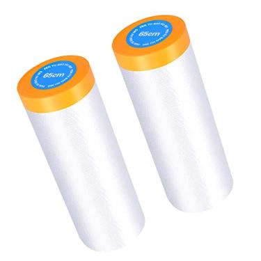 Imagem de Muf 2 x 65 pés de plástico gota pano de plástico com fita adesiva, pintura de filme de máscara protetora à prova d'água lona de plástico capa transparente, evitar pintura contra poeira para carro, móveis, tapete, chão, pacote com 2