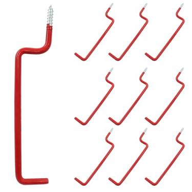 Imagem de Unlorspy 10 ganchos de parafuso para escada, vermelho, ganchos de garagem, 19,2 cm, ganchos montados na parede para pendurar cordas, escadas e cadeiras dobráveis